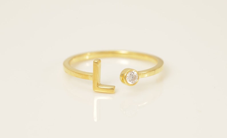 Personalized L Initial Rings, Open Cuff Ring, Dainty Initial Ring, Letter Name Ring, Gold Letter Ring, Stackable Letter Ring