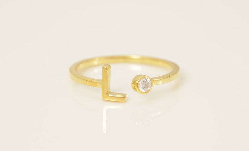 Personalized L Initial Rings, Open Cuff Ring, Dainty Initial Ring, Letter Name Ring, Gold Letter Ring, Stackable Letter Ring