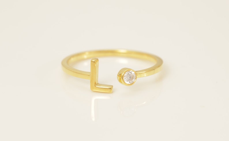 Personalized L Initial Rings, Open Cuff Ring, Dainty Initial Ring, Letter Name Ring, Gold Letter Ring, Stackable Letter Ring