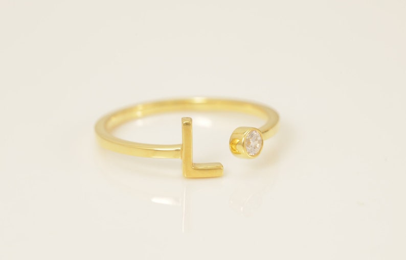 Personalized L Initial Rings, Open Cuff Ring, Dainty Initial Ring, Letter Name Ring, Gold Letter Ring, Stackable Letter Ring