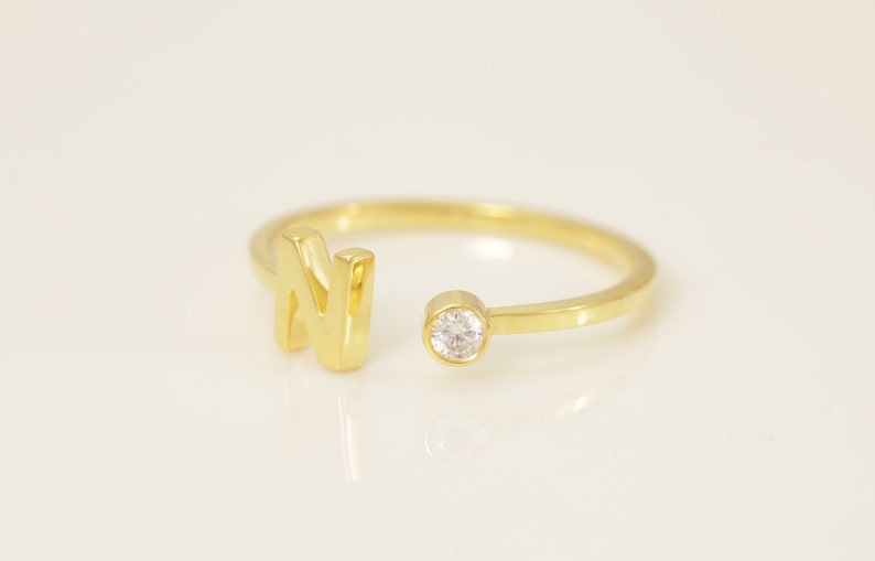 Personalized N Initial Rings, Open Cuff Ring, Dainty Initial Ring, Letter Name Ring, Gold Letter Ring, Stackable Letter Ring