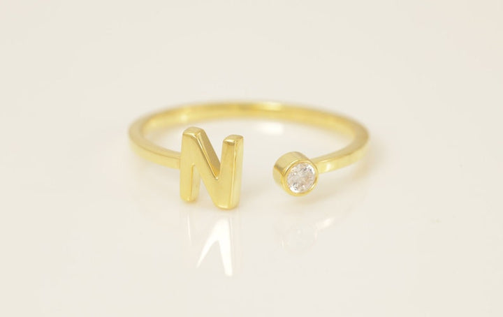 Personalized N Initial Rings, Open Cuff Ring, Dainty Initial Ring, Letter Name Ring, Gold Letter Ring, Stackable Letter Ring