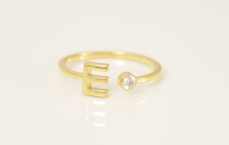 Personalized E Initial Rings, Open Cuff Ring, Dainty Initial Ring, Letter Name Ring, Gold Letter Ring, Stackable Letter Ring