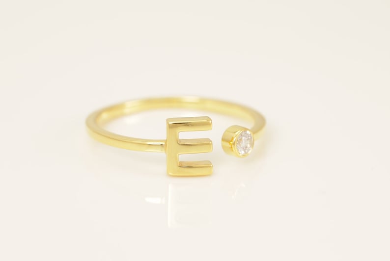 Personalized E Initial Rings, Open Cuff Ring, Dainty Initial Ring, Letter Name Ring, Gold Letter Ring, Stackable Letter Ring