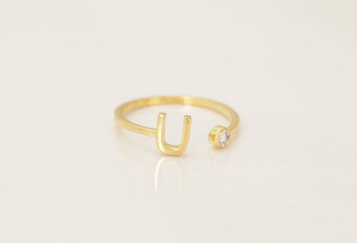 Personalized U Initial Rings, Open Cuff Ring, Dainty Initial Ring, Letter Name Ring, Gold Letter Ring, Stackable Letter Ring