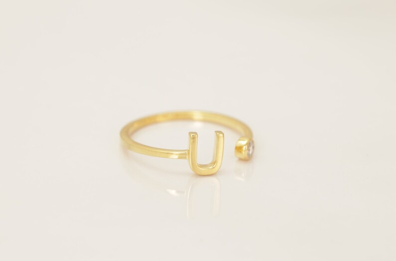 Personalized U Initial Rings, Open Cuff Ring, Dainty Initial Ring, Letter Name Ring, Gold Letter Ring, Stackable Letter Ring