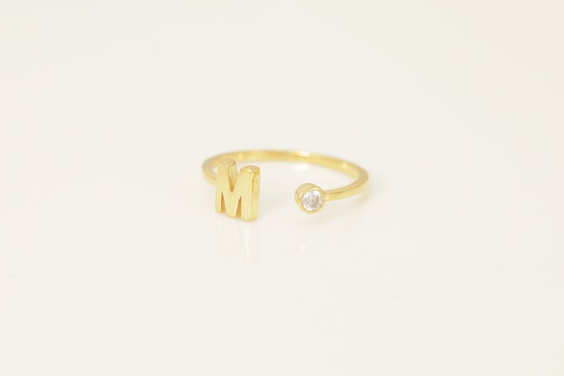 Personalized M Initial Rings, Open Cuff Ring, Dainty Initial Ring, Letter Name Ring, Gold Letter Ring, Stackable Letter Ring