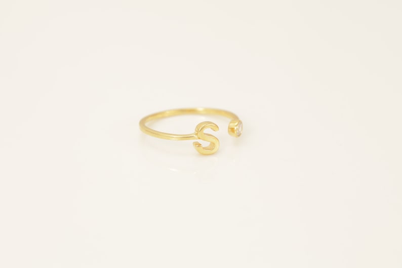 Personalized S Initial Rings, Open Cuff Ring, Dainty Initial Ring, Letter Name Ring, Gold Letter Ring, Stackable Letter Ring