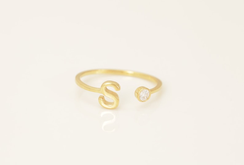 Personalized S Initial Rings, Open Cuff Ring, Dainty Initial Ring, Letter Name Ring, Gold Letter Ring, Stackable Letter Ring