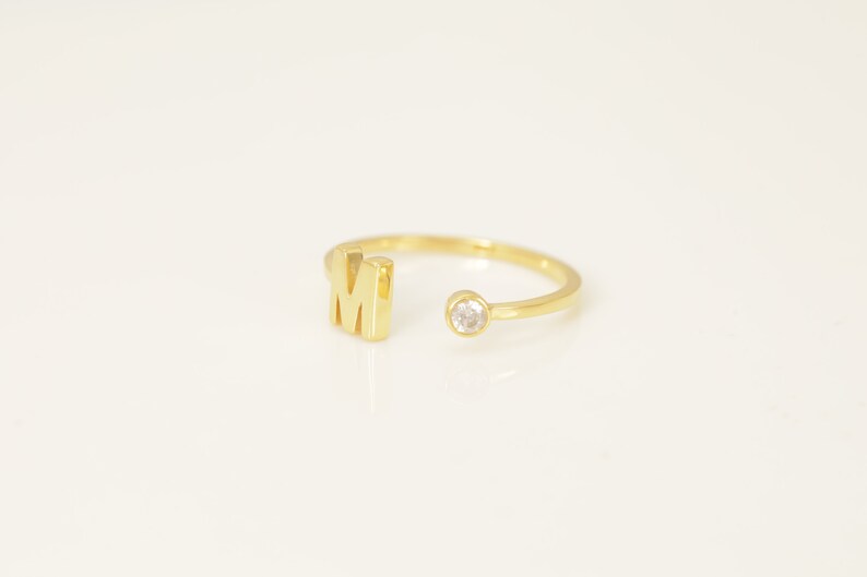 Personalized M Initial Rings, Open Cuff Ring, Dainty Initial Ring, Letter Name Ring, Gold Letter Ring, Stackable Letter Ring