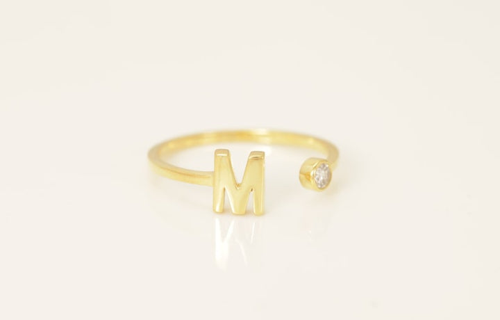 Personalized M Initial Rings, Open Cuff Ring, Dainty Initial Ring, Letter Name Ring, Gold Letter Ring, Stackable Letter Ring