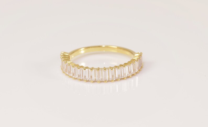 Baguette Diamond Wedding Band, 14K Solid Gold Diamond Stackable Ring, Half Eternity Ring, Dainty Baguette Diamond Ring