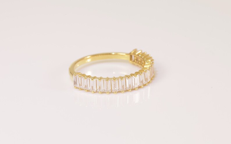 Baguette Diamond Wedding Band, 14K Solid Gold Diamond Stackable Ring, Half Eternity Ring, Dainty Baguette Diamond Ring