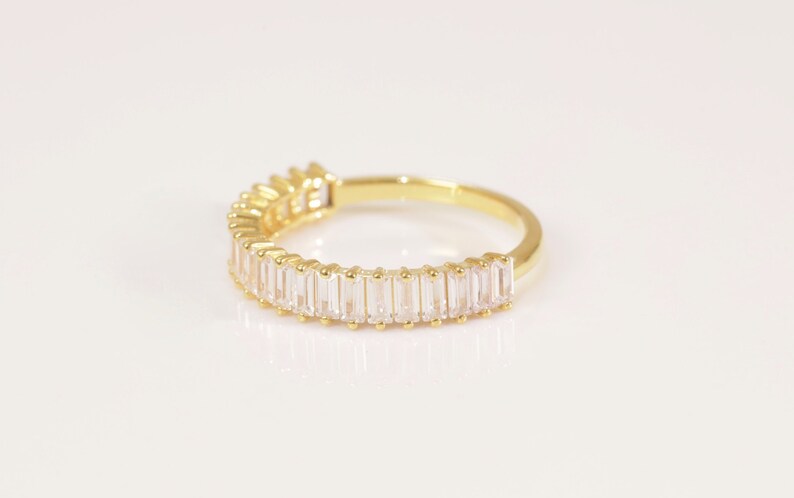 Baguette Diamond Wedding Band, 14K Solid Gold Diamond Stackable Ring, Half Eternity Ring, Dainty Baguette Diamond Ring