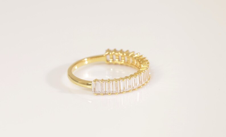 Baguette Diamond Wedding Band, 14K Solid Gold Diamond Stackable Ring, Half Eternity Ring, Dainty Baguette Diamond Ring