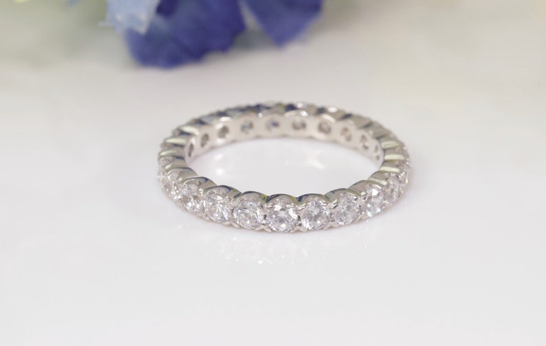 2.5mm Fishtail Diamond Eternity Ring, Fishtail Diamond Wedding Band, Full Eternity Diamond Stackable Ring Gift for Women