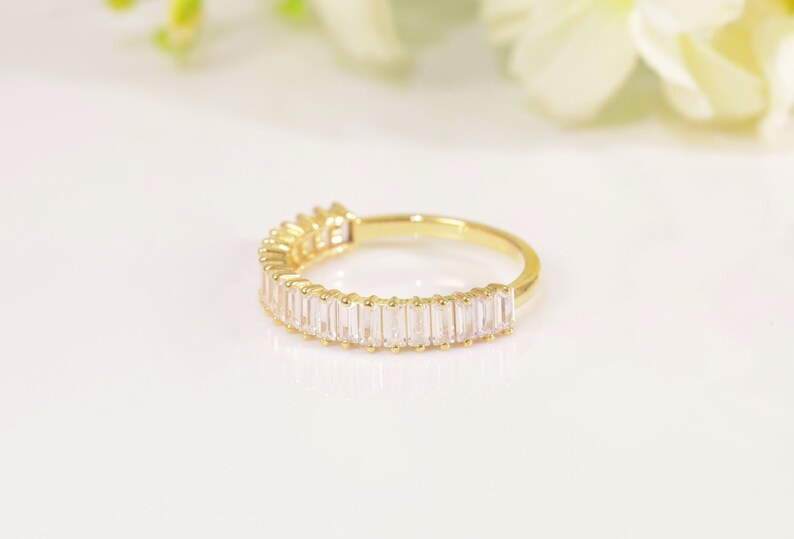 Baguette Diamond Wedding Band, 14K Solid Gold Diamond Stackable Ring, Half Eternity Ring, Dainty Baguette Diamond Ring