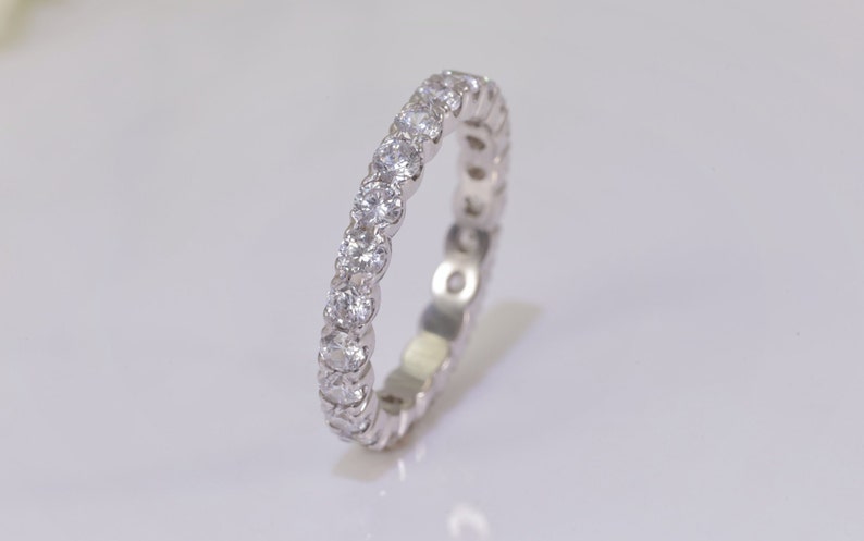 2.5mm Fishtail Diamond Eternity Ring, Fishtail Diamond Wedding Band, Full Eternity Diamond Stackable Ring Gift for Women