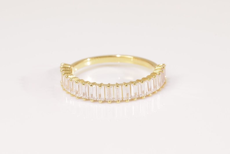 Baguette Diamond Wedding Band, 14K Solid Gold Diamond Stackable Ring, Half Eternity Ring, Dainty Baguette Diamond Ring