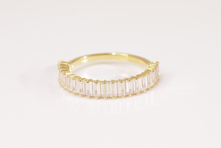 Baguette Diamond Wedding Band, 14K Solid Gold Diamond Stackable Ring, Half Eternity Ring, Dainty Baguette Diamond Ring