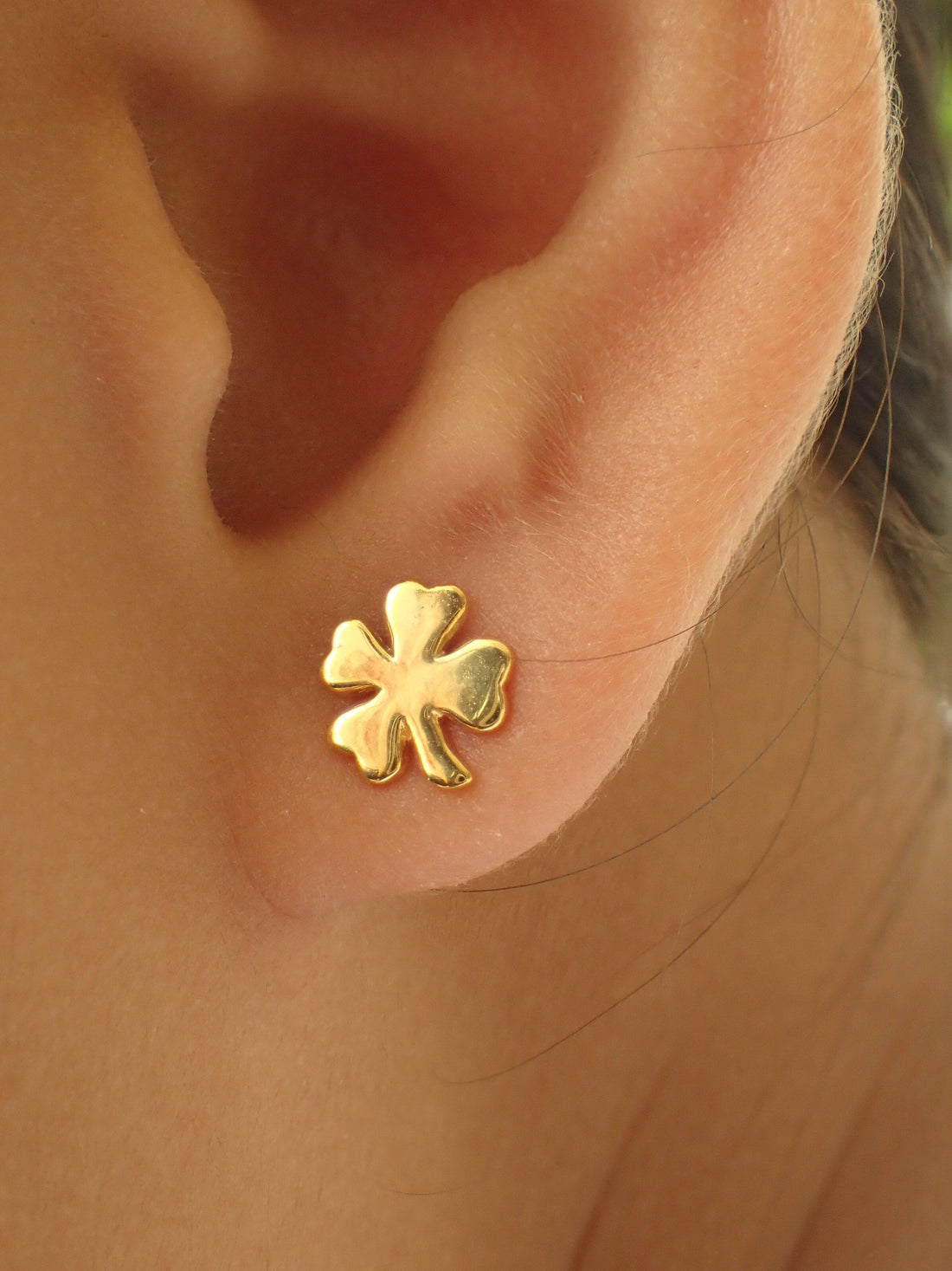 Four Leaf Clover Earrings, Clover Stud Earrings, 14k Solid Gold Dainty Earrings, Tiny Clover Earrings, Good Luck Earrings