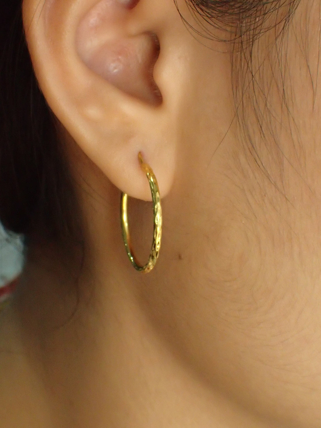 Hand Carved Minimalist Hoop Earring / 20m Gold Plated Hoop Earrings / Sterling Silver Hoop / Earrings Gift for Her