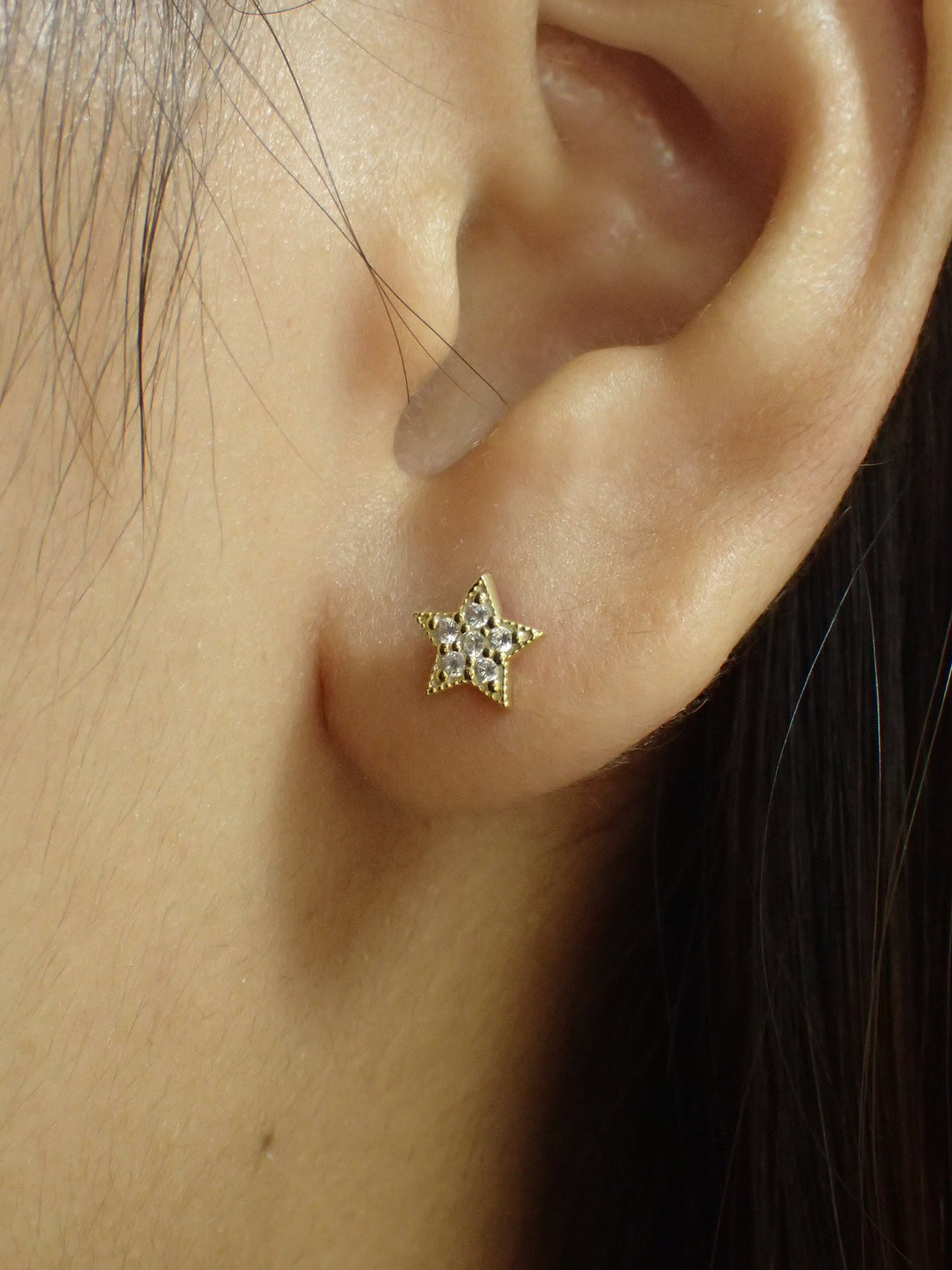 Diamond Star Stud Earrings, 18K Gold Plated Celestial Earrings, Dainty Minimalist Star Jewelry, Birthday Gift for Her