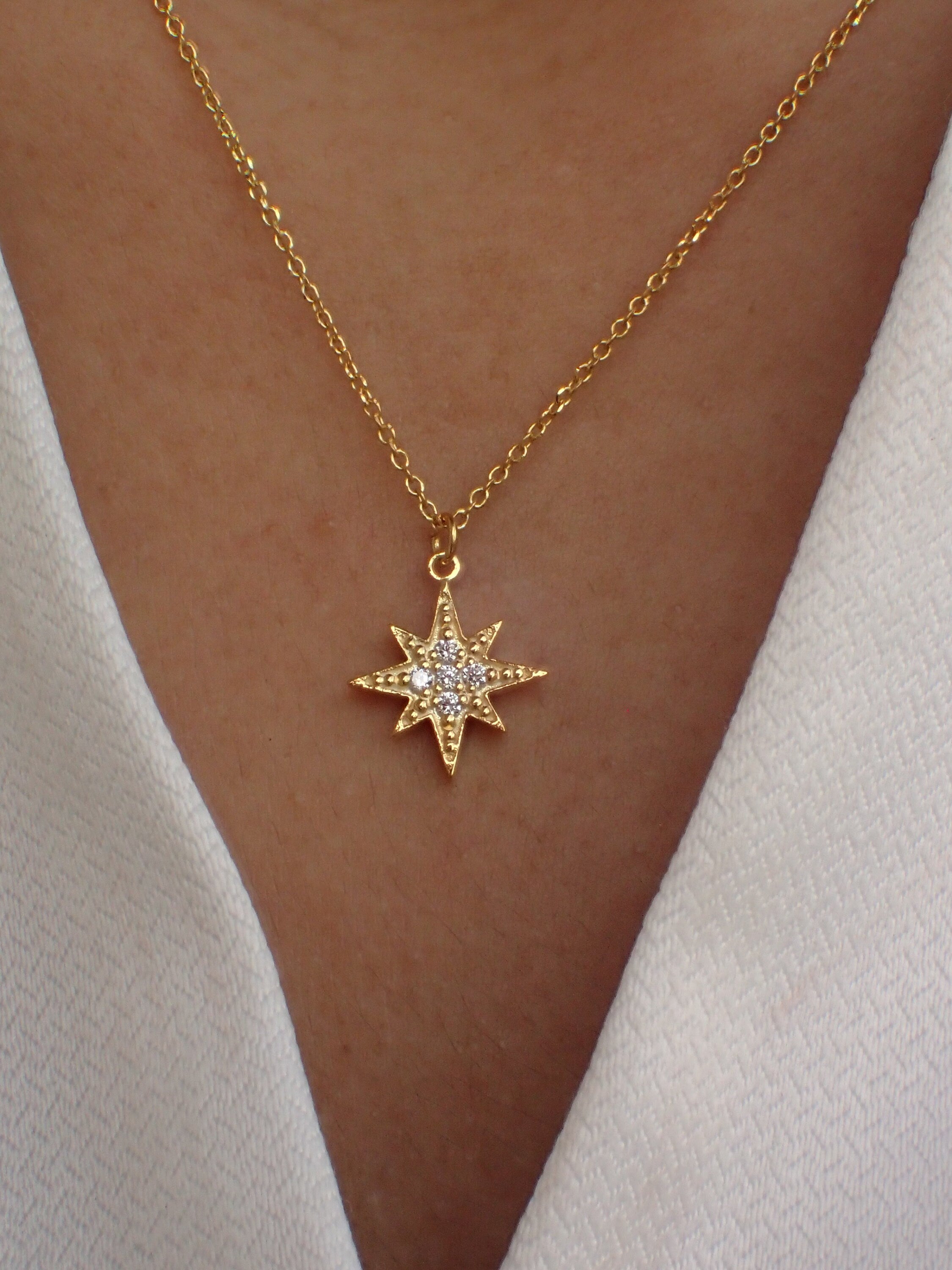 North Star Necklace / North Star Charm / Diamonds Star Necklace / Bridesmaid Gift