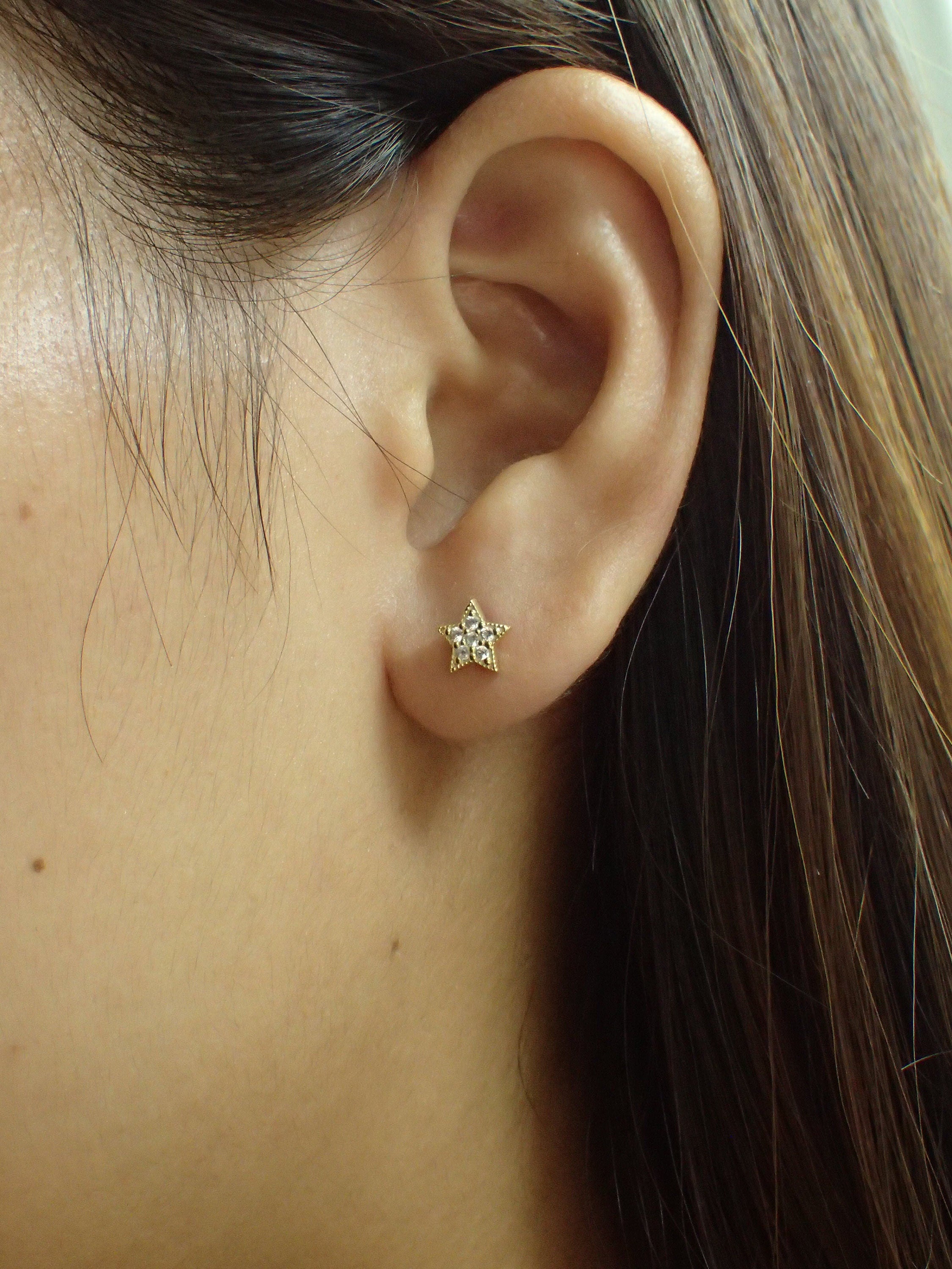 Diamond Star Stud Earrings, 18K Gold Plated Celestial Earrings, Dainty Minimalist Star Jewelry, Birthday Gift for Her