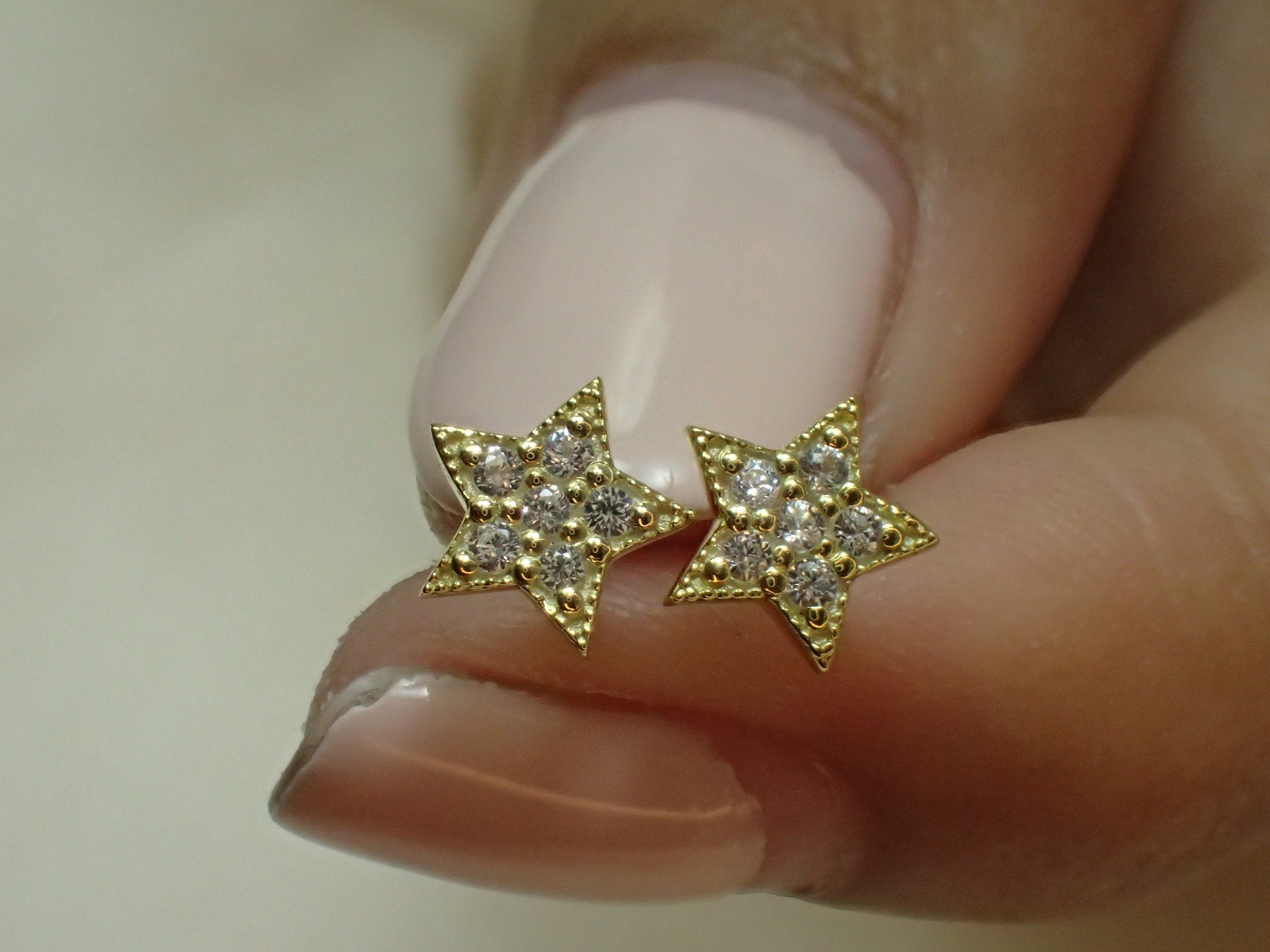 Diamond Star Stud Earrings, 18K Gold Plated Celestial Earrings, Dainty Minimalist Star Jewelry, Birthday Gift for Her