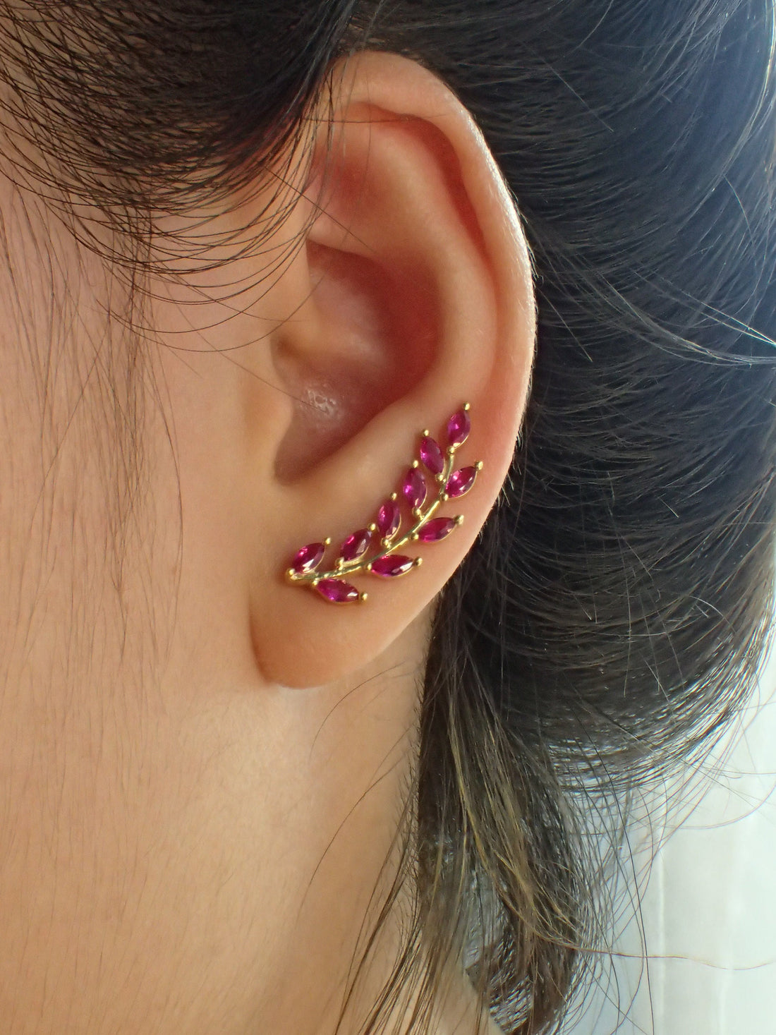 Unique Earring Climber / Ruby Ear Crawlers Earrings / Marquise Ear Climber Earrings / Bridesmaid Gift / Gift for Her