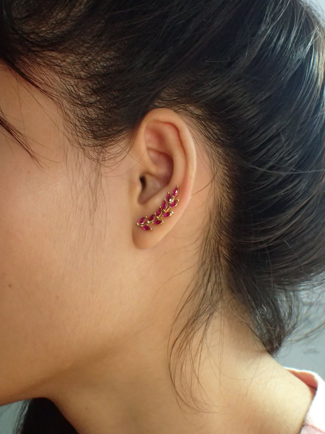 Unique Earring Climber / Ruby Ear Crawlers Earrings / Marquise Ear Climber Earrings / Bridesmaid Gift / Gift for Her