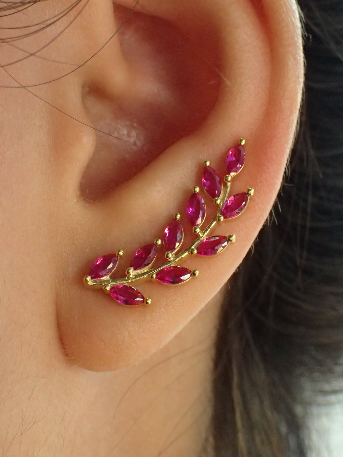 Unique Earring Climber / Ruby Ear Crawlers Earrings / Marquise Ear Climber Earrings / Bridesmaid Gift / Gift for Her