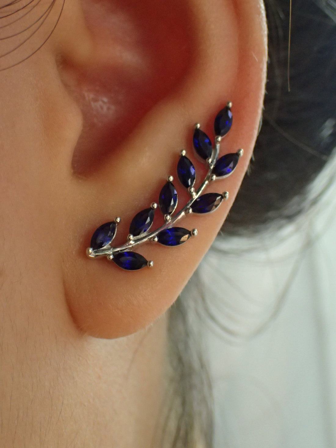 Blue Sapphire Earring Climber / Marquise Ear Crawlers Earrings / Ear Climber Earrings / Bridesmaid Gift