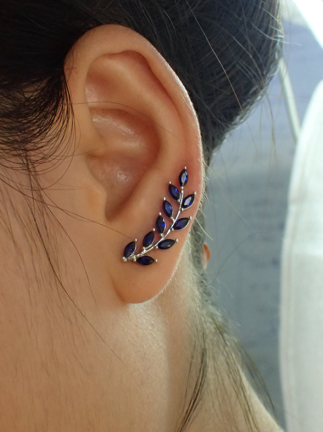 Blue Sapphire Earring Climber / Marquise Ear Crawlers Earrings / Ear Climber Earrings / Bridesmaid Gift