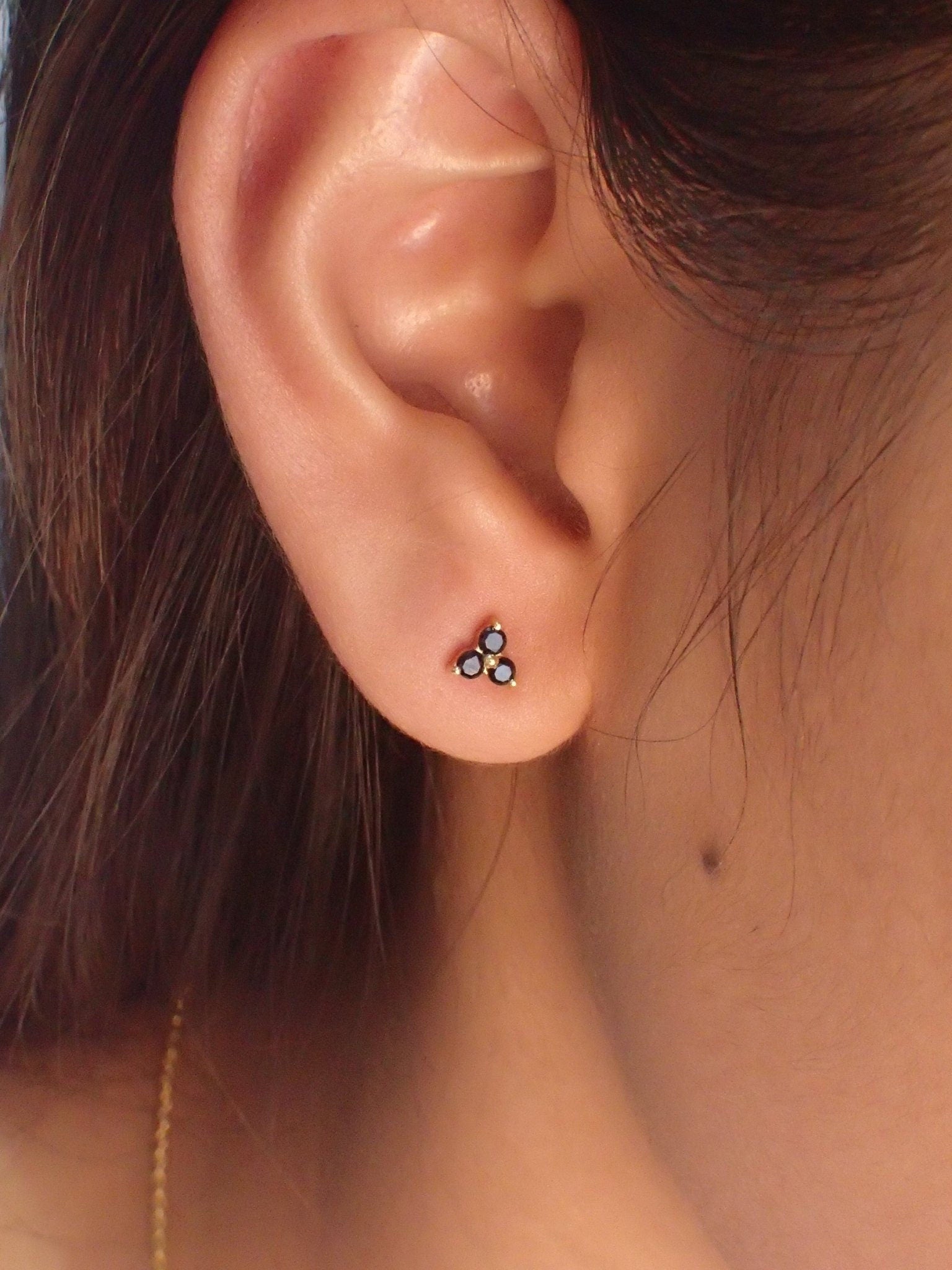 Black Diamond Stud Earrings / Trio Studs / Bridesmaid Gifts / Three Stone Earrings / Minimalist Earrings