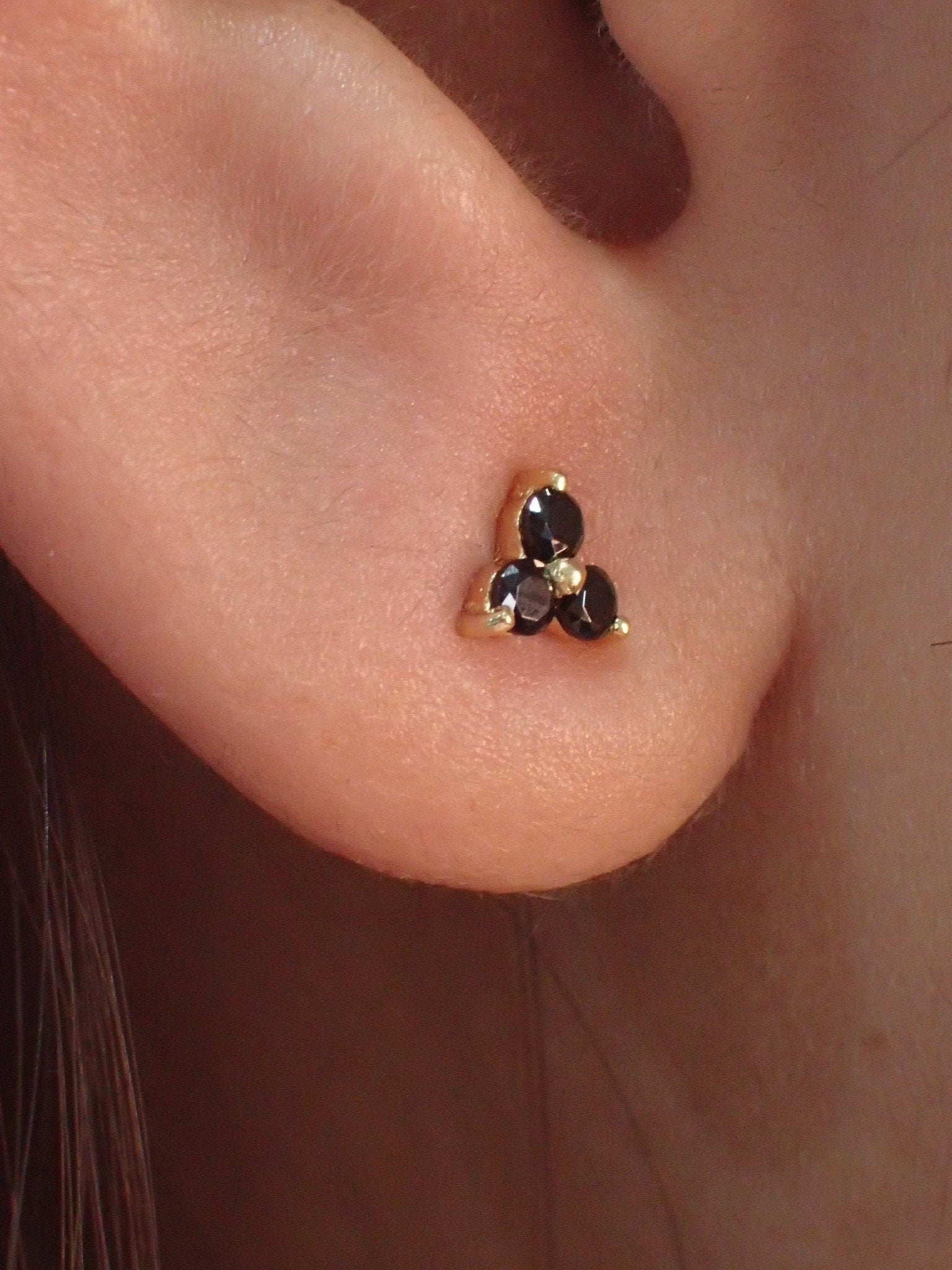 Black Diamond Stud Earrings / Trio Studs / Bridesmaid Gifts / Three Stone Earrings / Minimalist Earrings