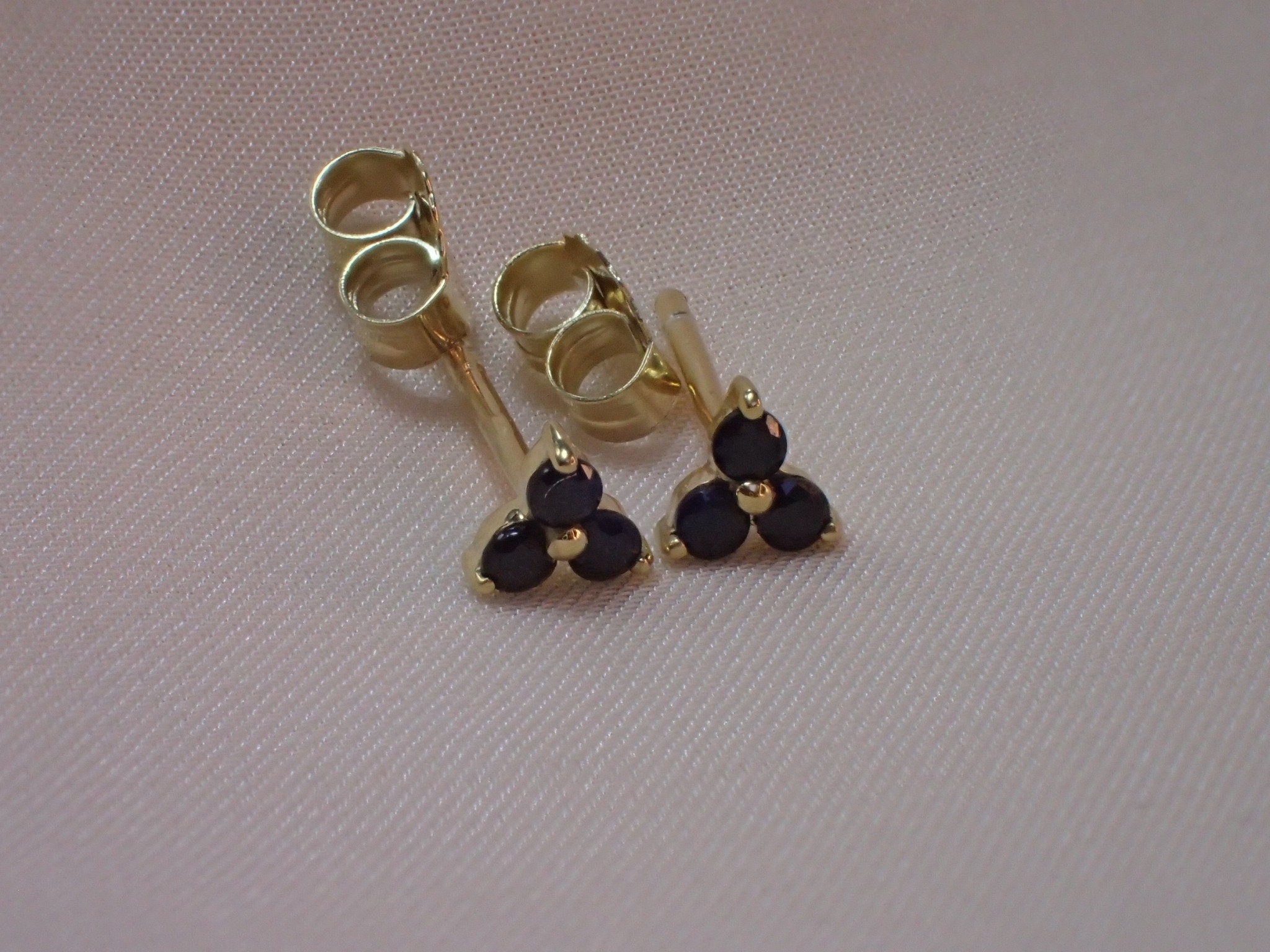 Black Diamond Stud Earrings / Trio Studs / Bridesmaid Gifts / Three Stone Earrings / Minimalist Earrings