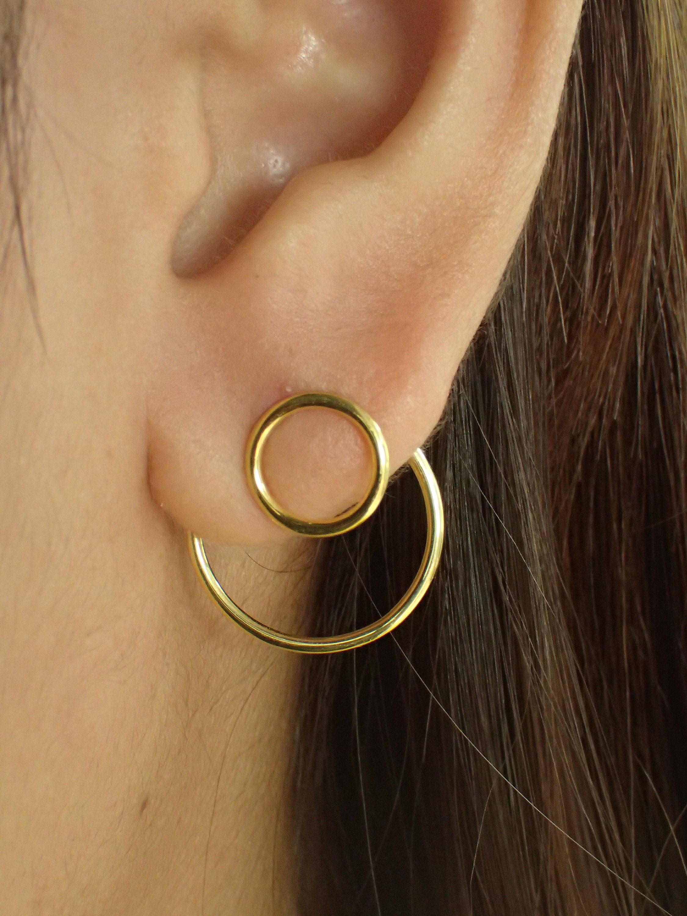 Open Circle Ear Jacket Earrings / 925 Sterling Silver Two Way Earrings / Geometric Minimal Earrings / Earrings Gift for Her