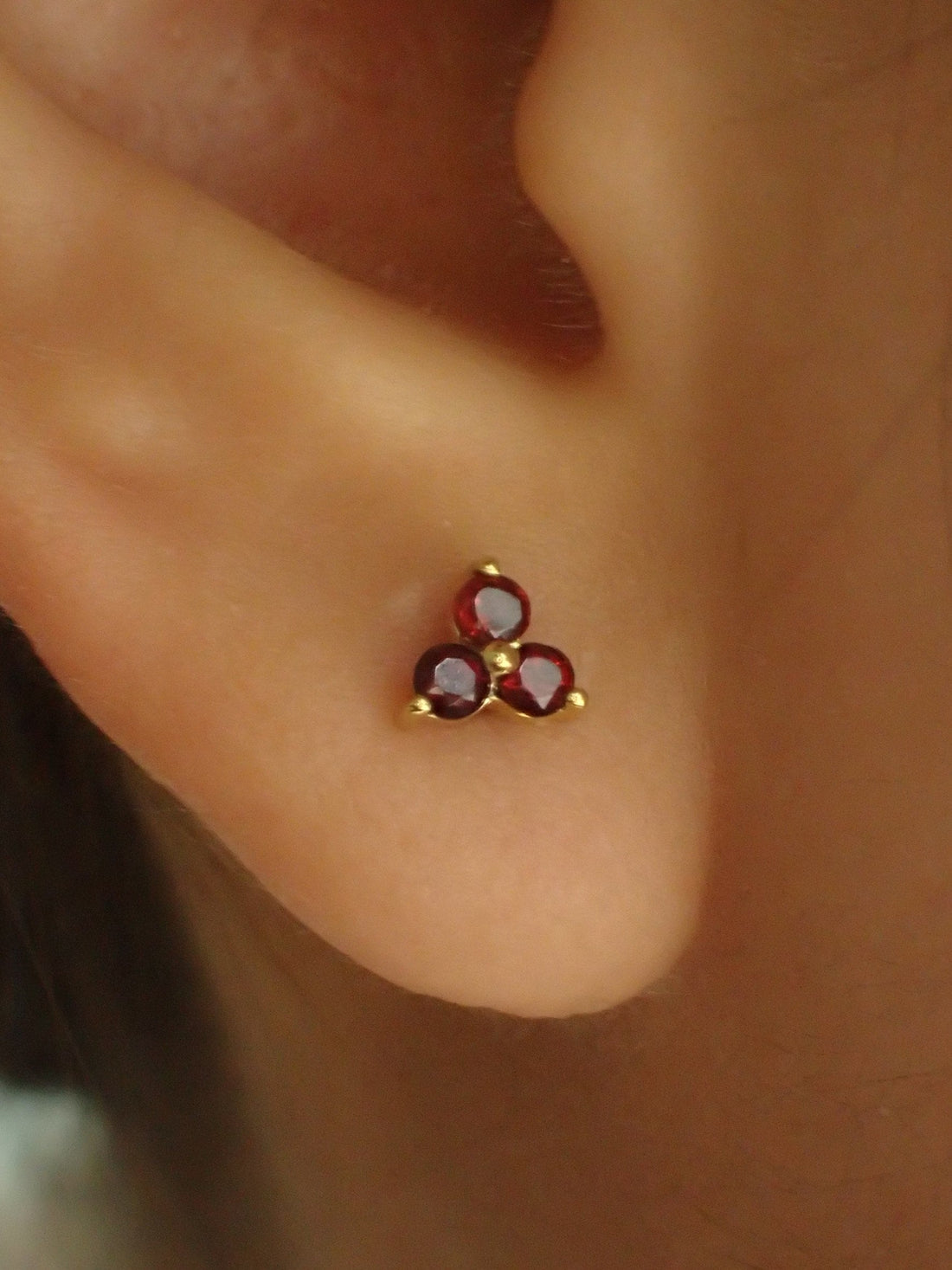 Garnet Earrings / Trio Stud Earrings / January Birthstone / Three Stone Earrings / Birthstone Studs / Holiday Gift for Her
