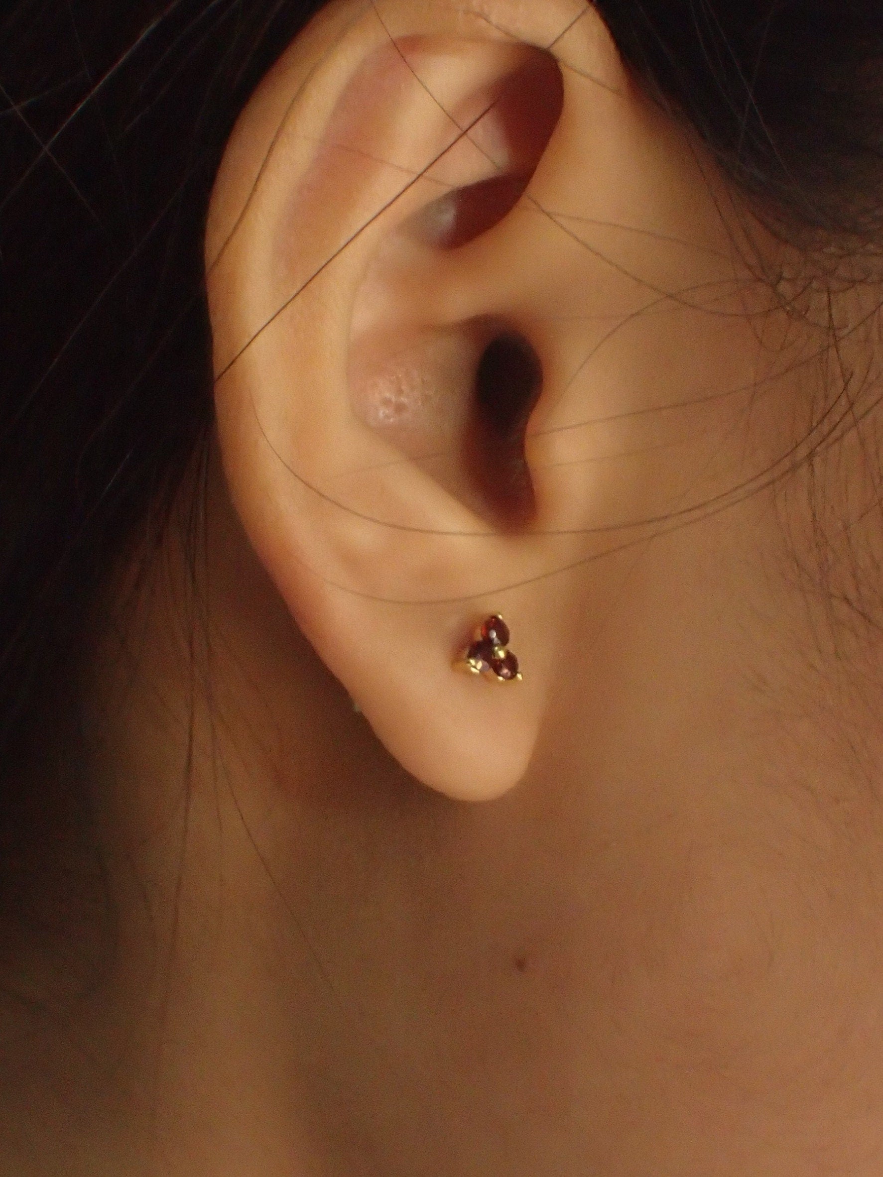 Garnet Earrings / Trio Stud Earrings / January Birthstone / Three Stone Earrings / Birthstone Studs
