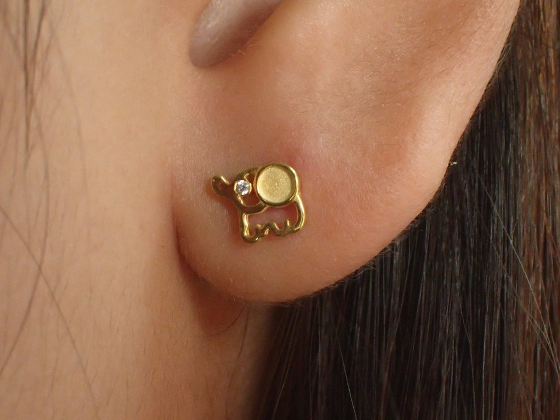 Elephant Stud Earrings / Gold Plated Diamond Earrings / Tiny Cute Elephant Earrings / Sterling Silver Minimalist Earrings