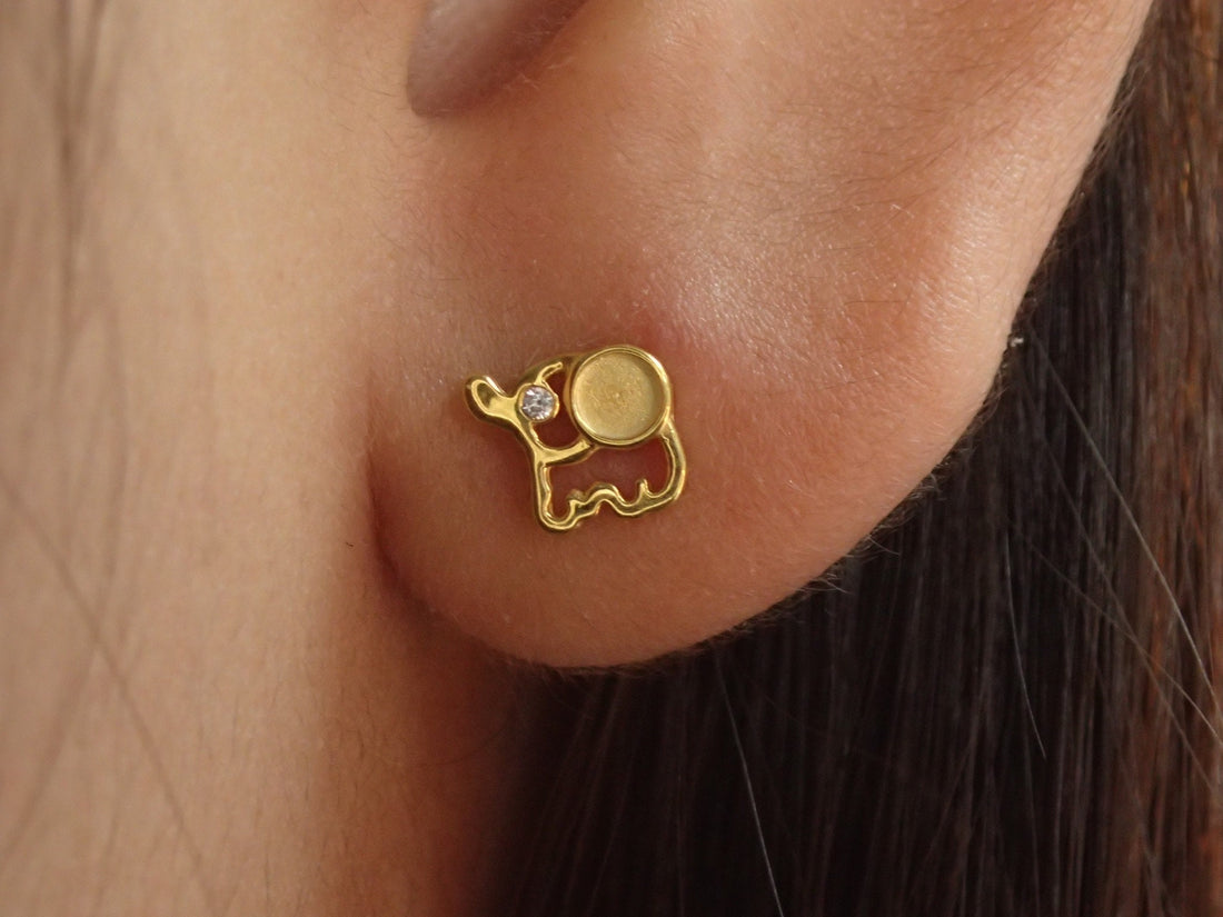 Elephant Stud Earrings / Gold Plated Diamond Earrings / Tiny Cute Elephant Earrings / Sterling Silver Minimalist Earrings