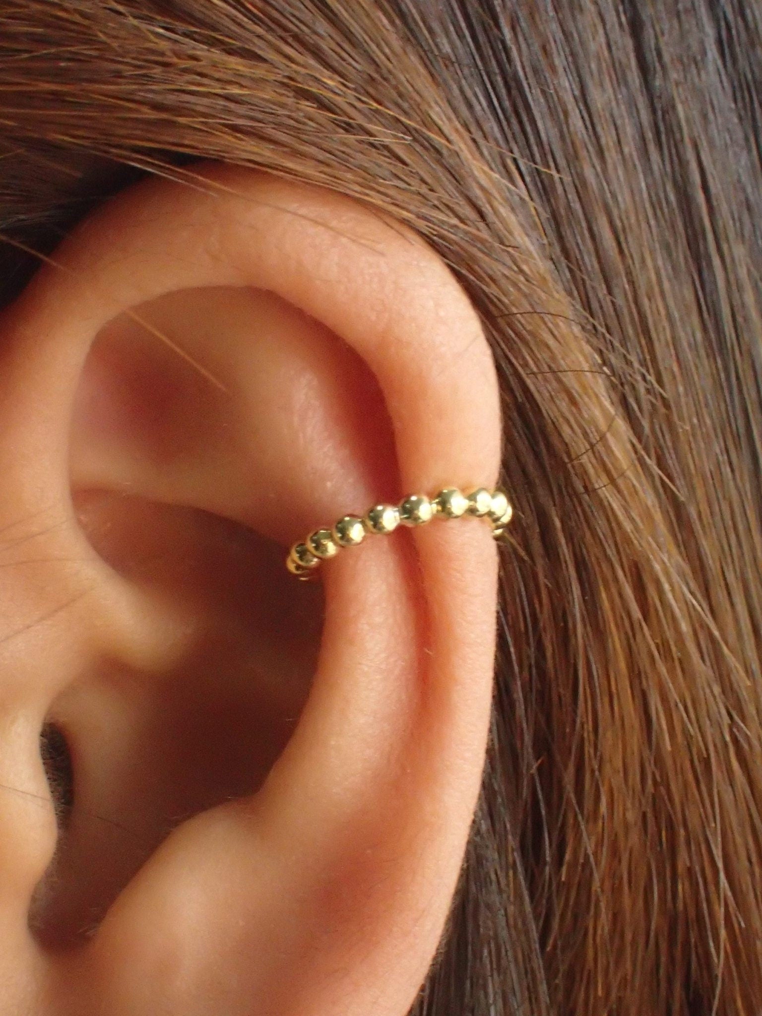 Ear Cuff Earrings / Tiny Beaded Huggie Hoop Earrings / Cartilage Ear Cuff / Gold Plated beaded hoops