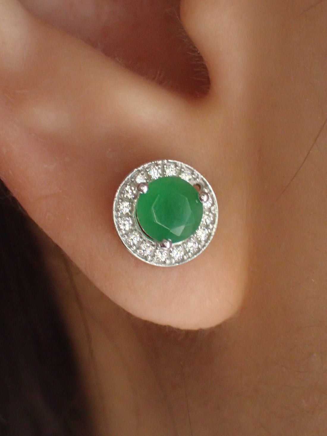 Emerald Halo Stud Earrings / Round Earrings / Everyday Earring / May Birthstone Gift / Classic Earrings