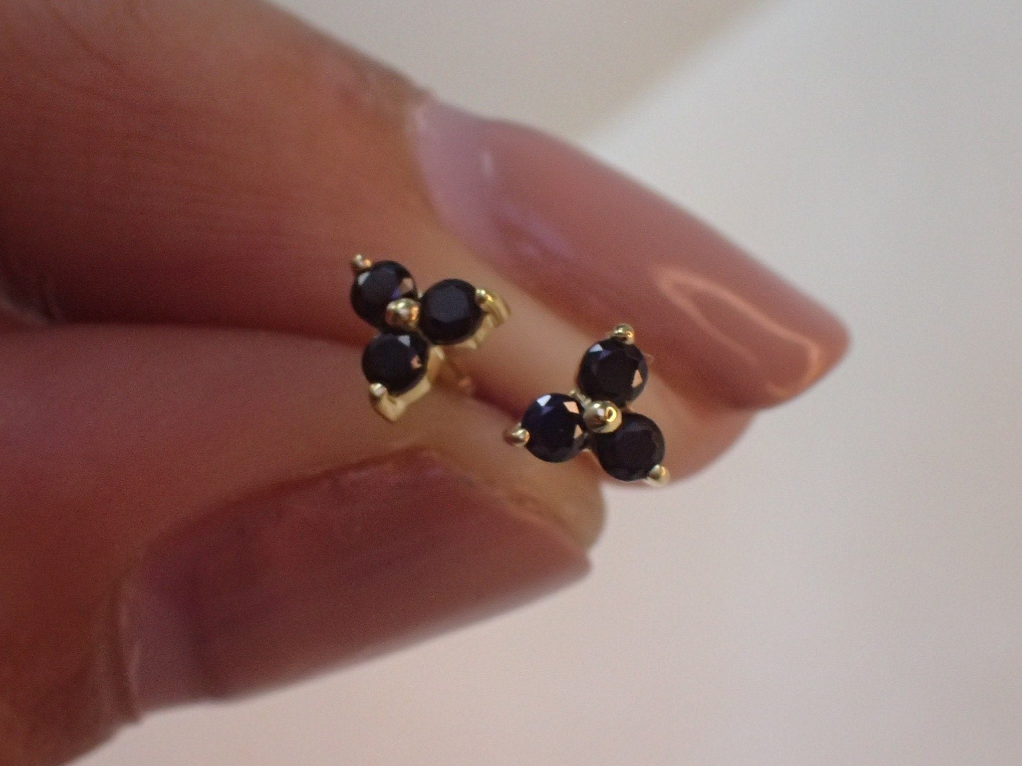 Black Diamond Stud Earrings / Trio Studs / Bridesmaid Gifts / Three Stone Earrings / Minimalist Earrings