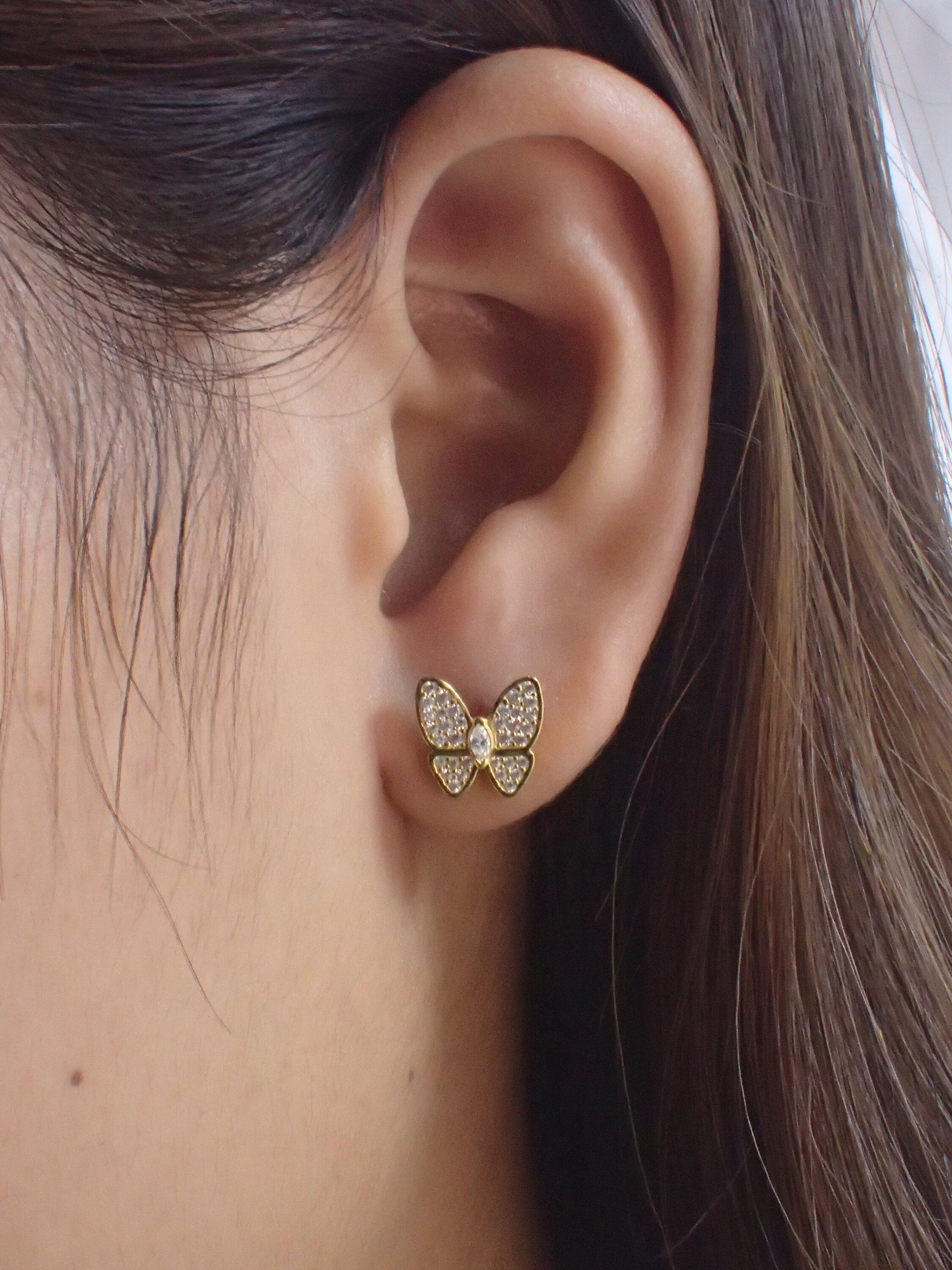 Butterfly Stud Earrings / Diamonds Butterfly Earrings / Minimalist Earrings / Bridesmaid Gift / In Stock