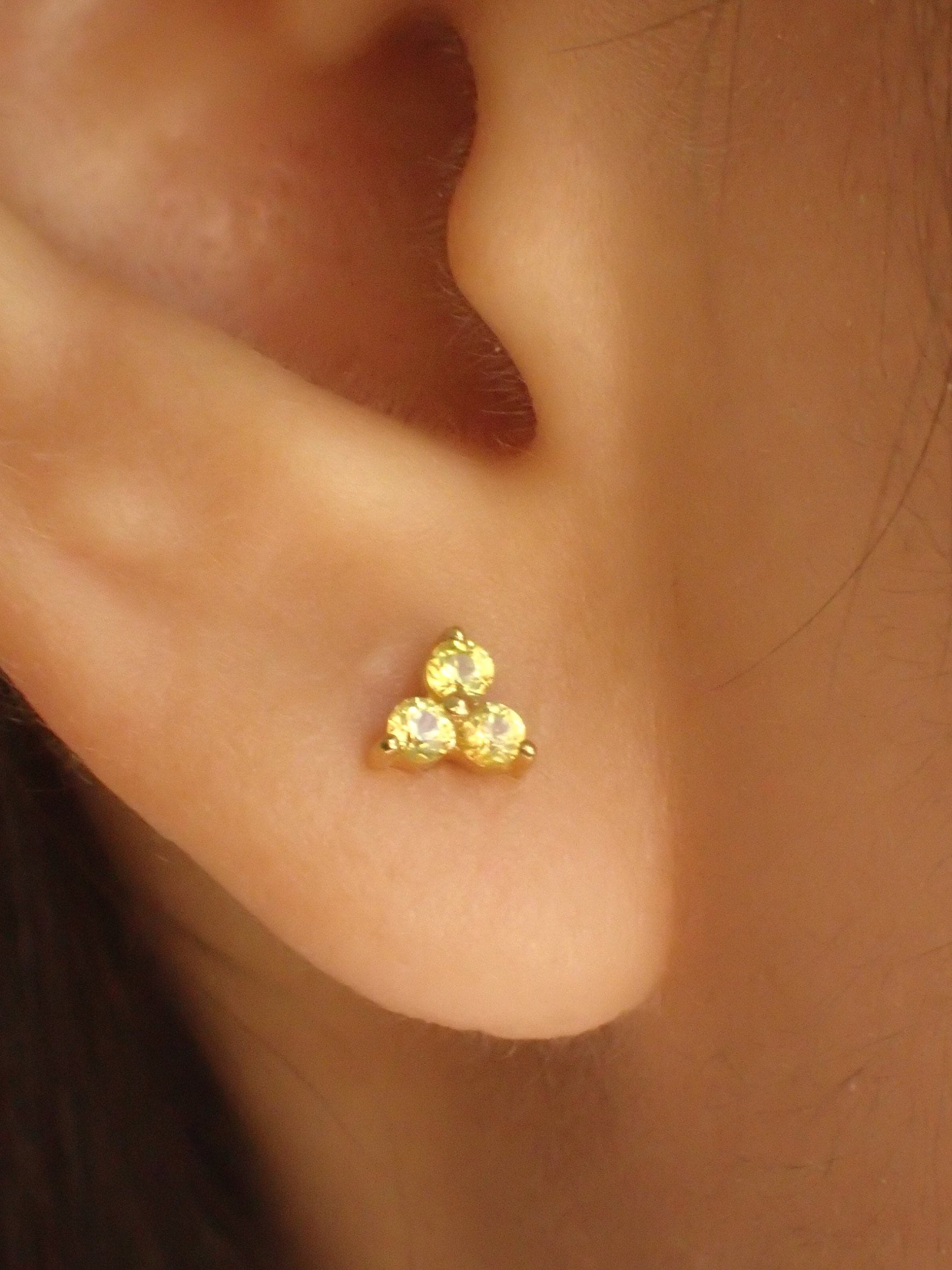 Yellow Sapphire Earrings / Trio Sapphire Studs / Bridesmaid Gifts / Three Stone Earrings / Minimalist Earrings / In Stock