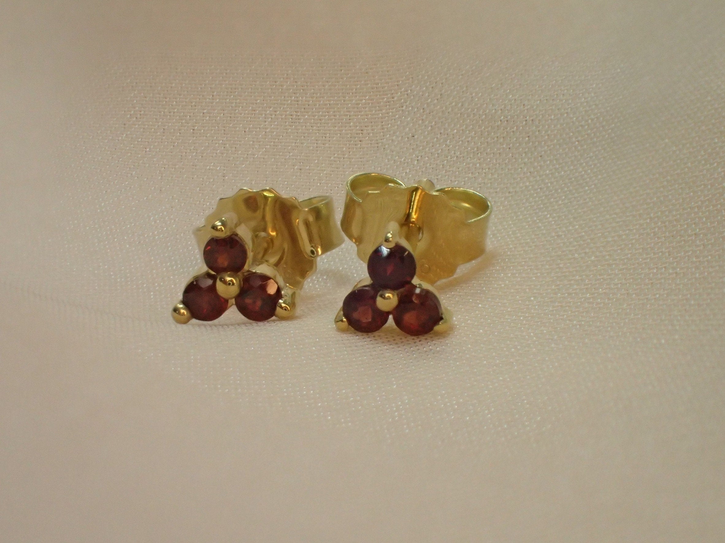 Garnet Earrings / Trio Stud Earrings / January Birthstone / Three Stone Earrings / Birthstone Studs