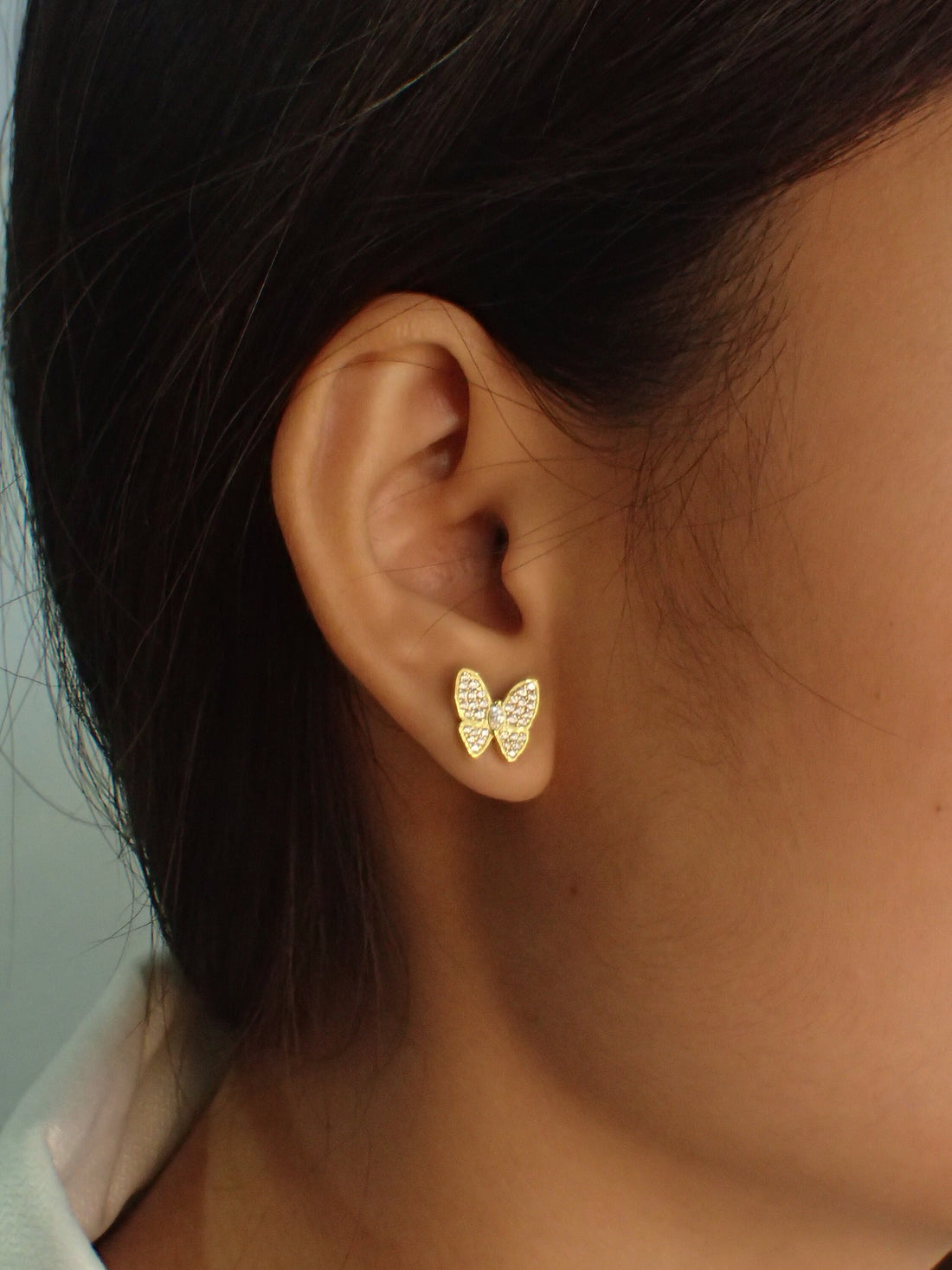 Butterfly Stud Earrings / Diamonds Butterfly Earrings / Minimalist Earrings / Bridesmaid Gift / In Stock